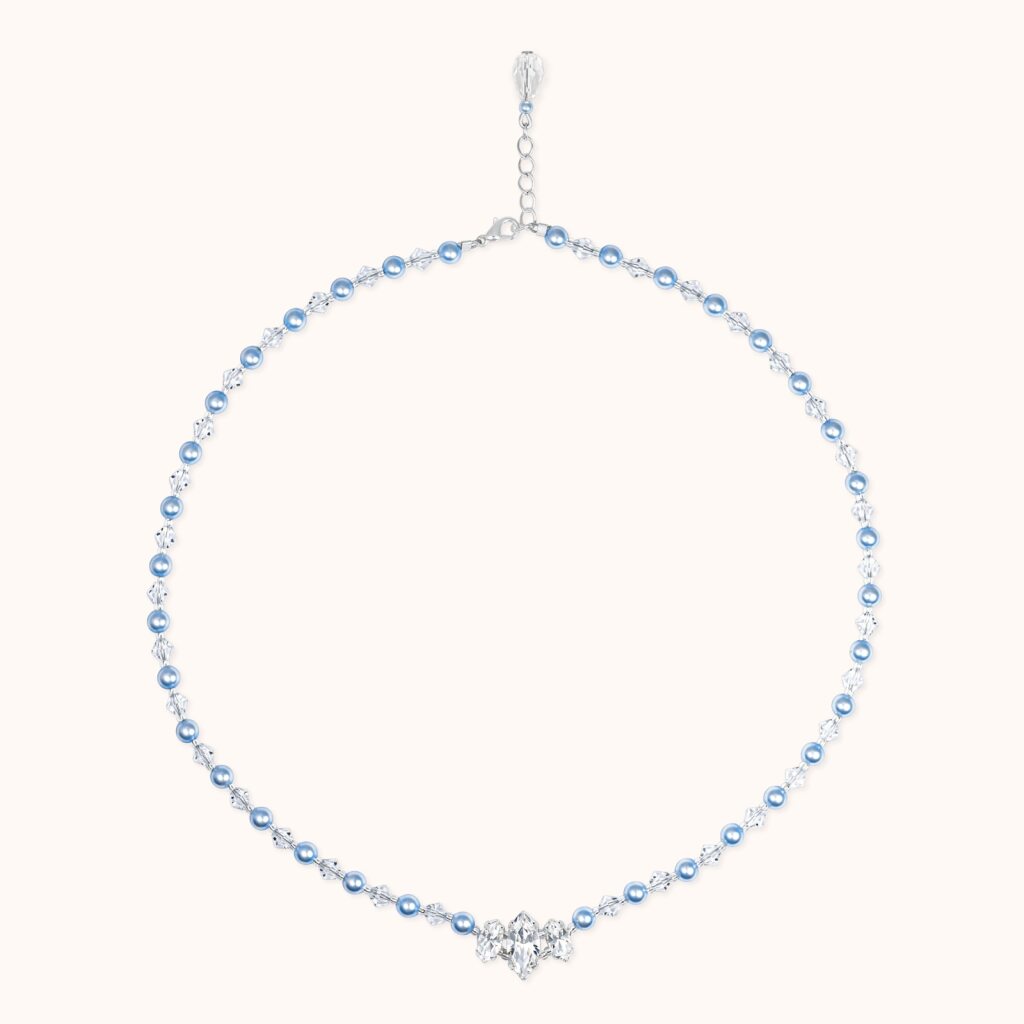 Ella blue pearl bridal necklace with Swarovski navette
