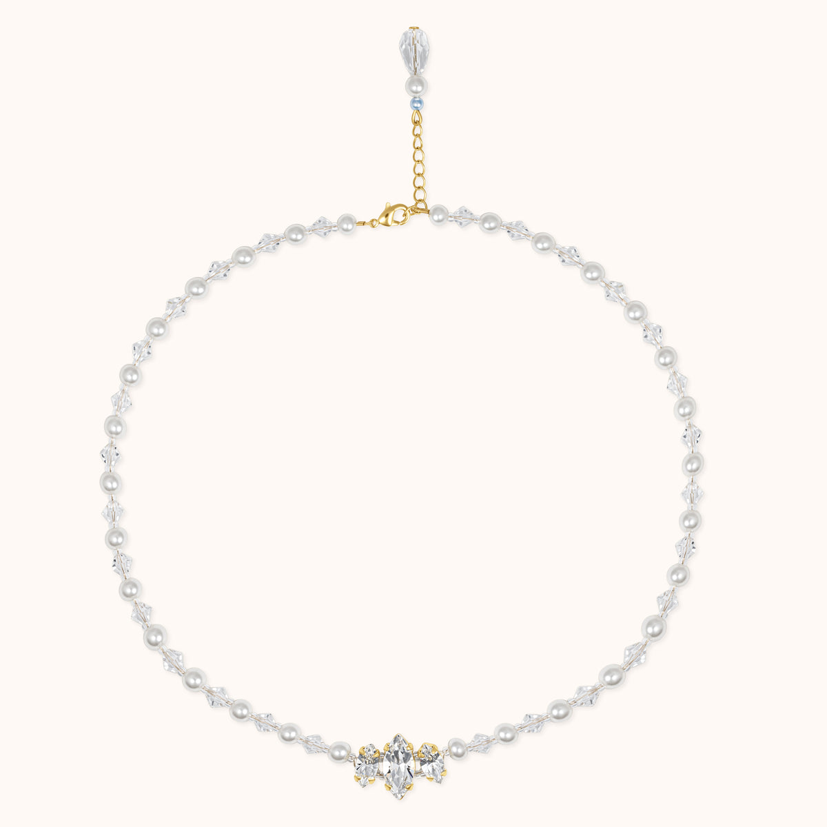 Ella White pearl flowergirl necklace with Swarovski navette