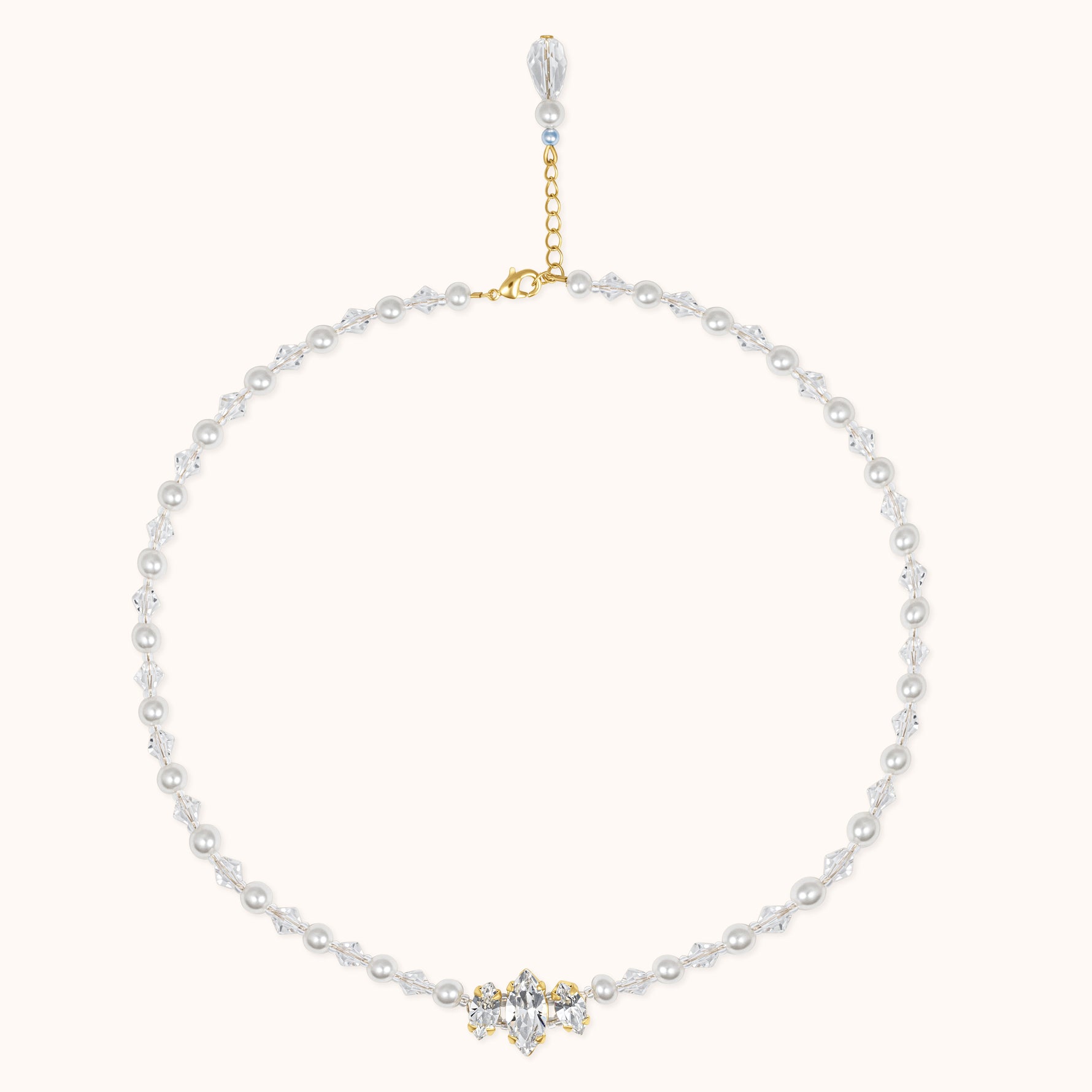 Ella White pearl flowergirl necklace with Swarovski navette