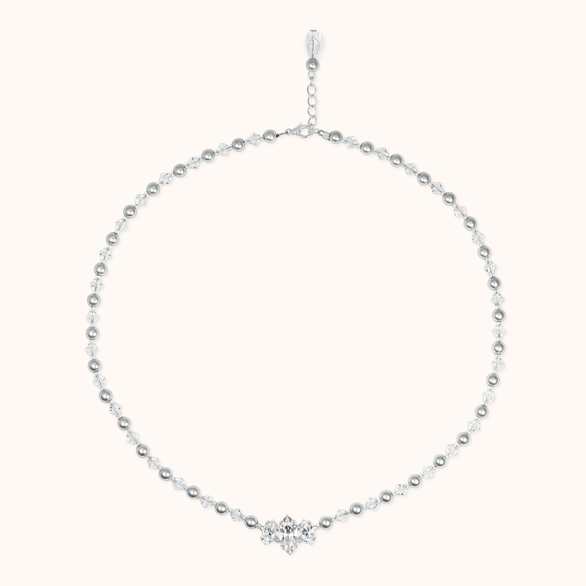 Ella grey pearl bridal necklace with Swarovski navette
