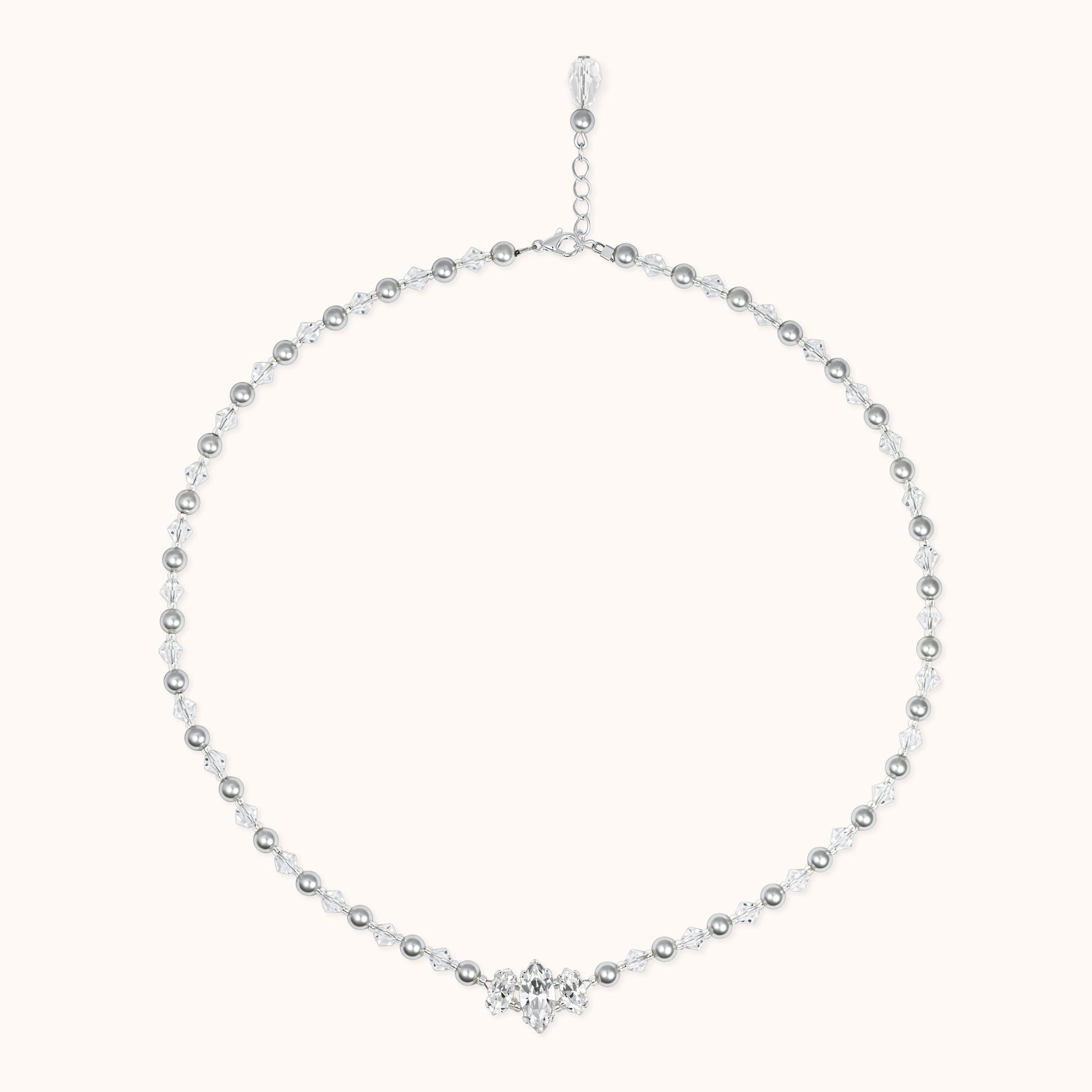 Ella grey pearl bridal necklace with Swarovski navette
