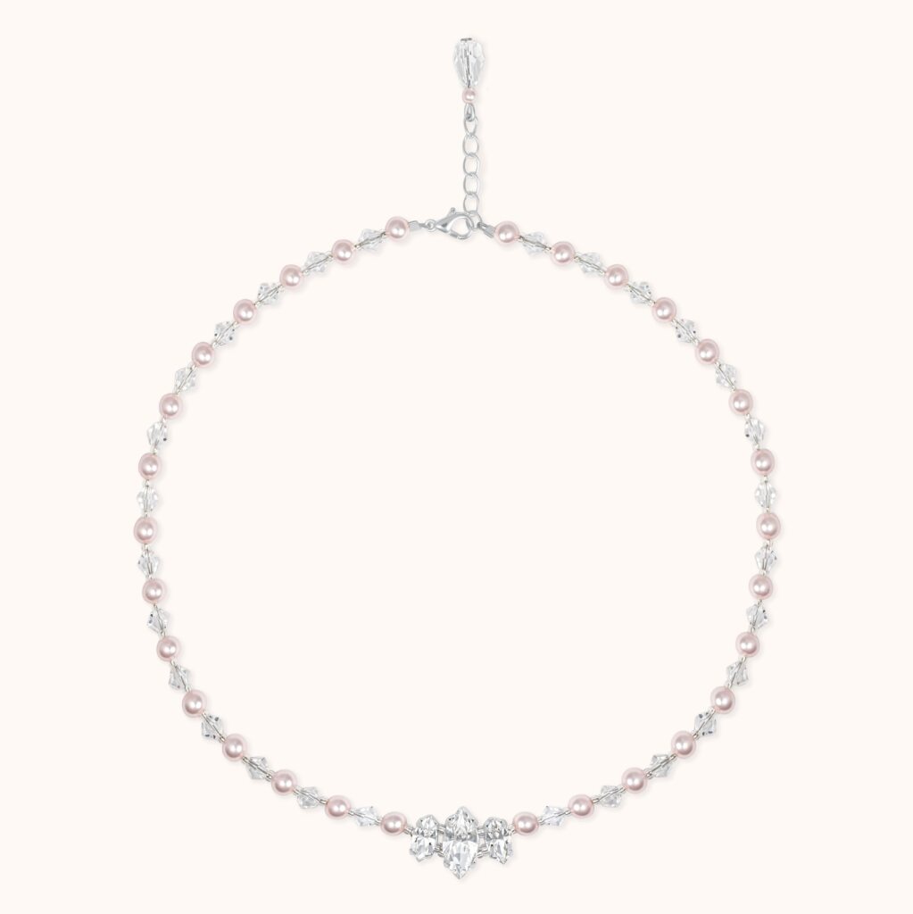 Ella pink pearl bridal necklace with Swarovski navette