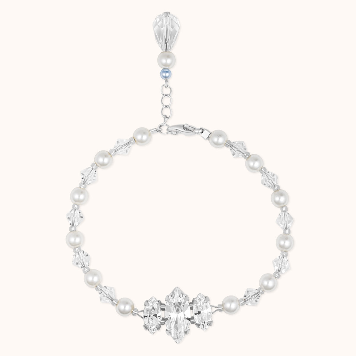Ella White pearl bridal bracelet with Swarovski navette