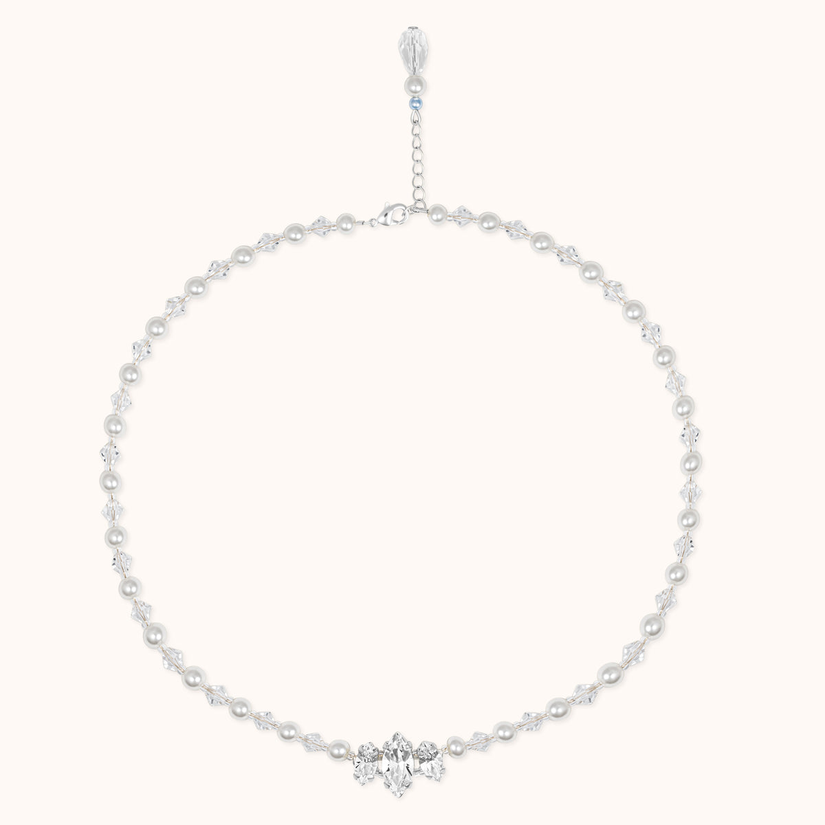 Ella White pearl bridal necklace with Swarovski navette