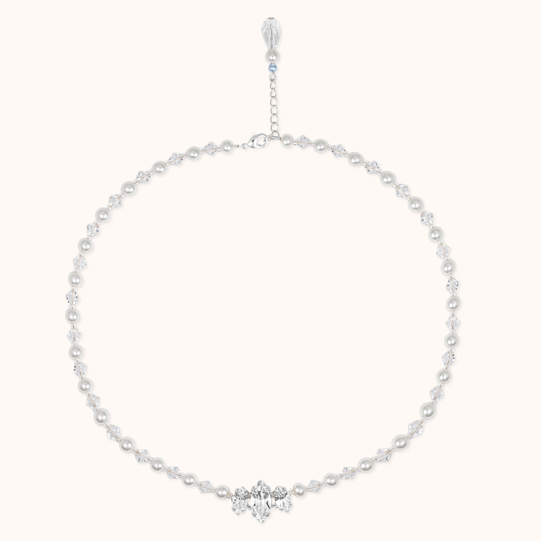 Ella White pearl bridal necklace with Swarovski navette