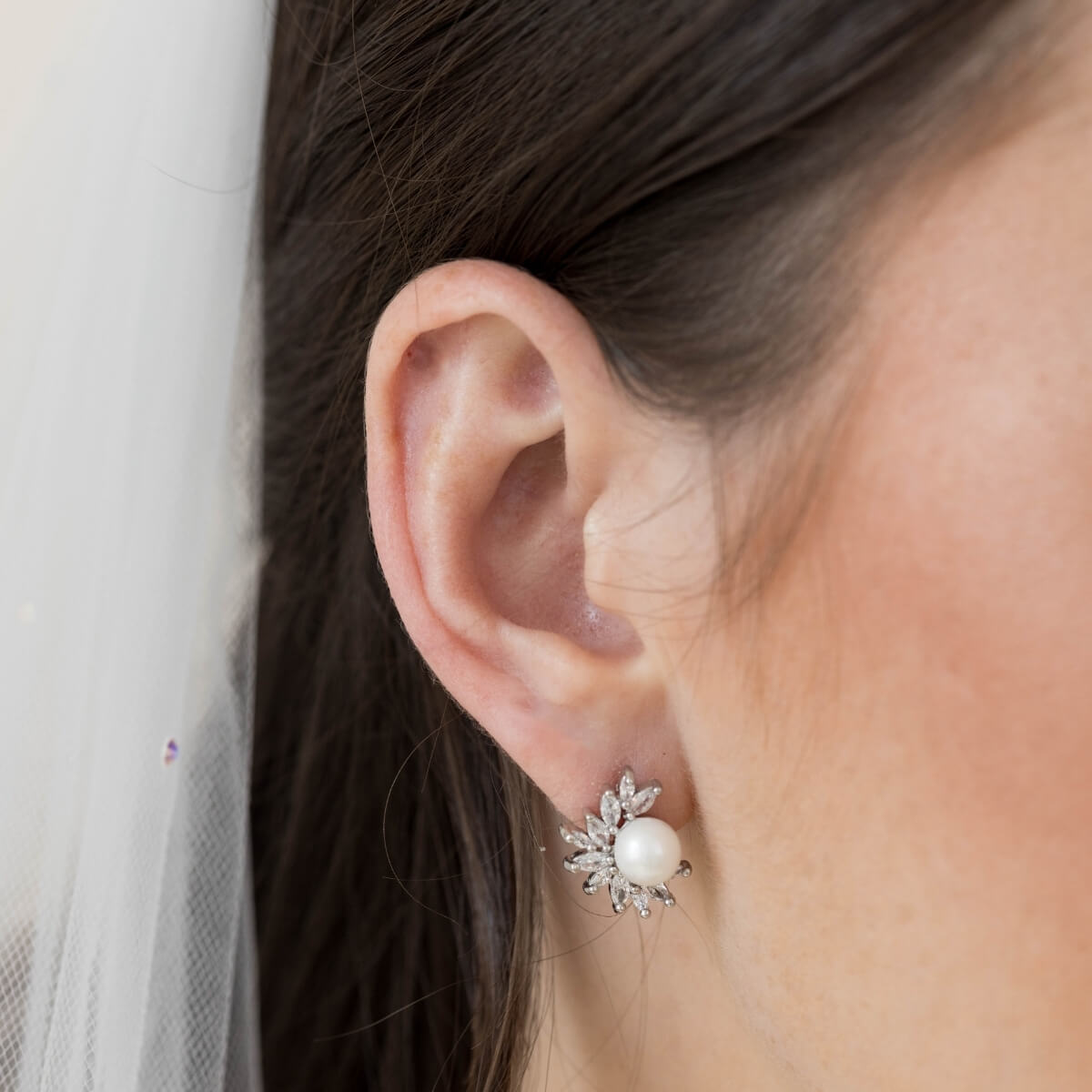 Etta pearl and swarovski stud bridal earrings