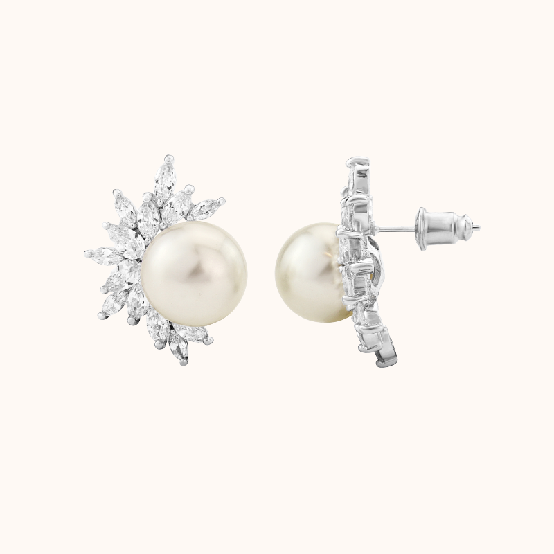 Etta pearl and swarovski stud bridal earrings