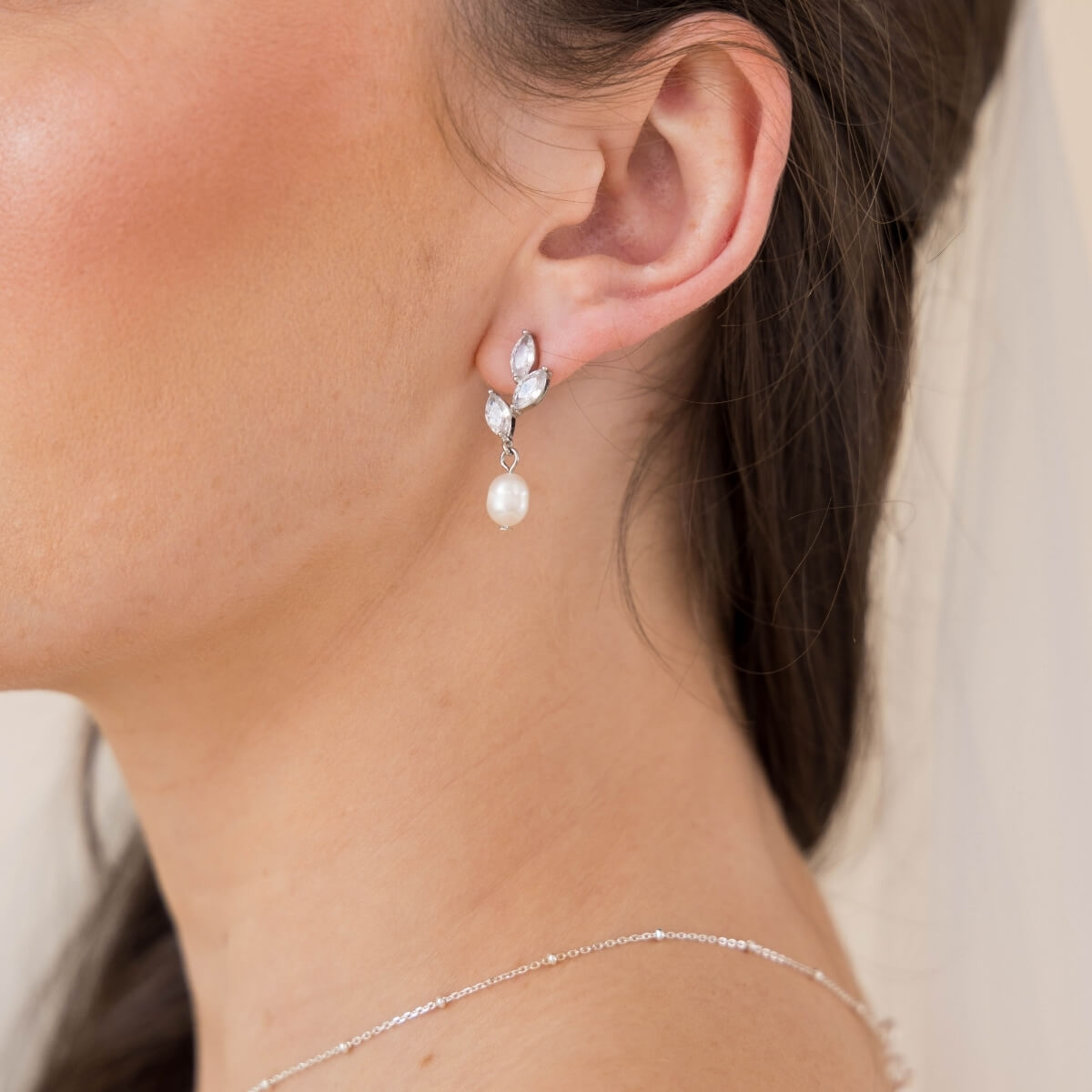 Layla triple-marquise swarovski bridal drop pearl earrings