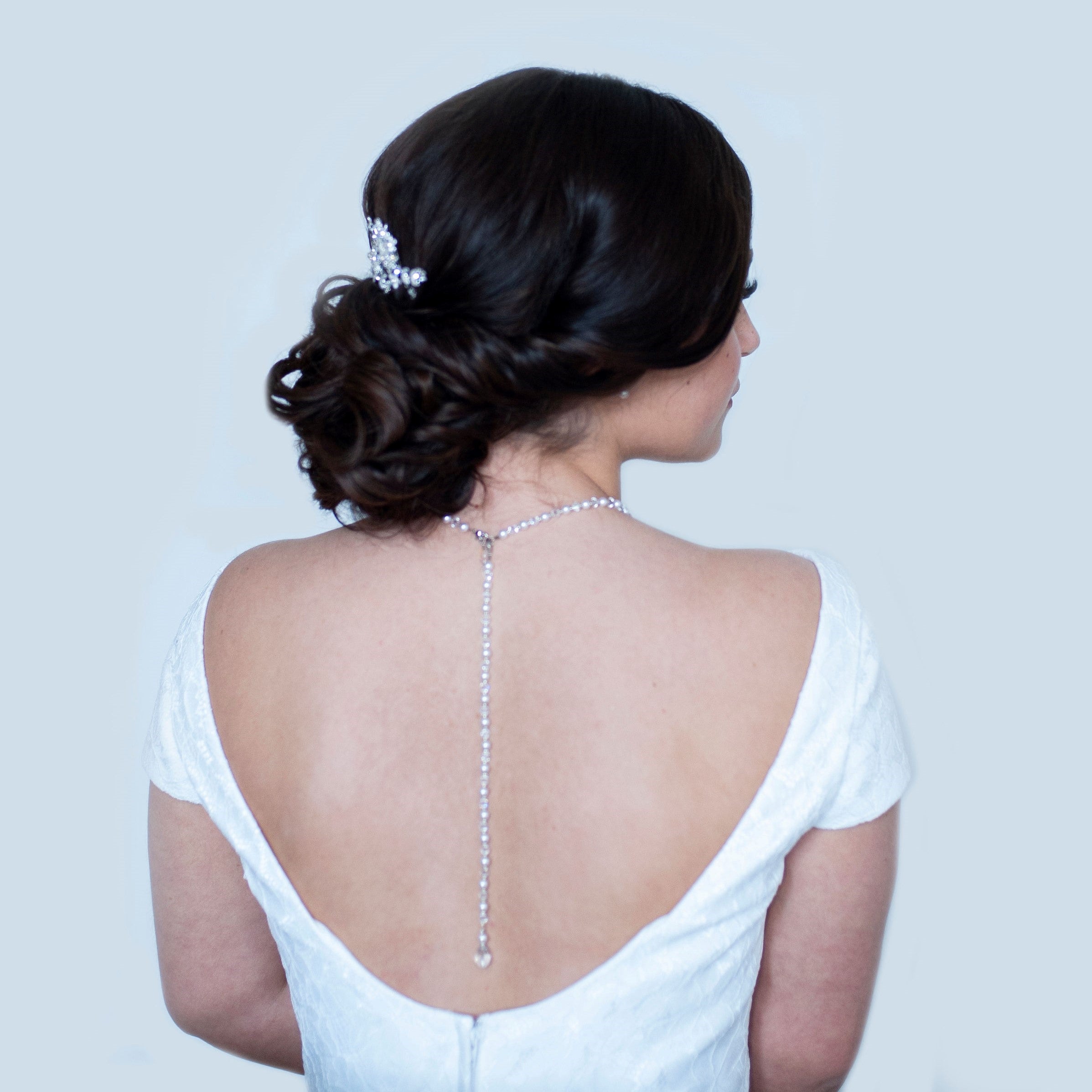 Modern White Biwa Pearl Bridal Backdrop Necklace